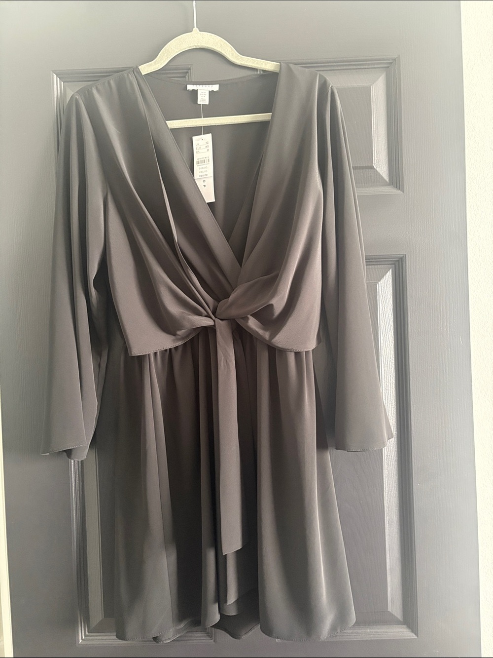 Topshop black Long-Sleeve Knot-Front Dress